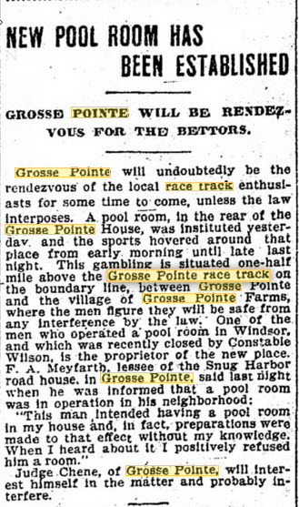 Grosse Pointe Race Track - Jan 9 1900 Article